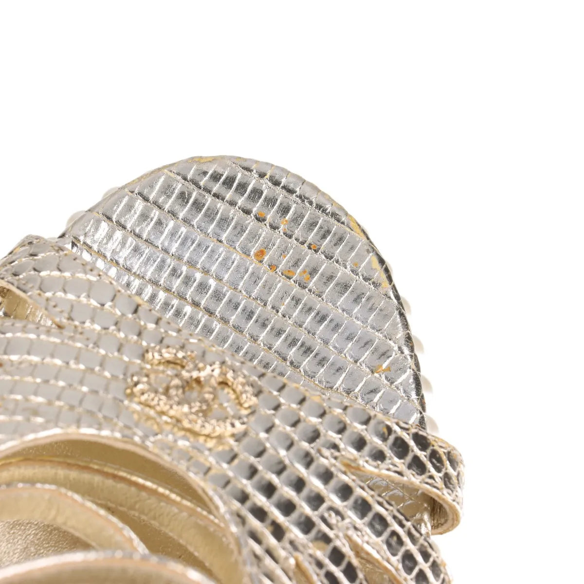 Chanel CC Logo Moc Lizard Wedge Sandal Gold