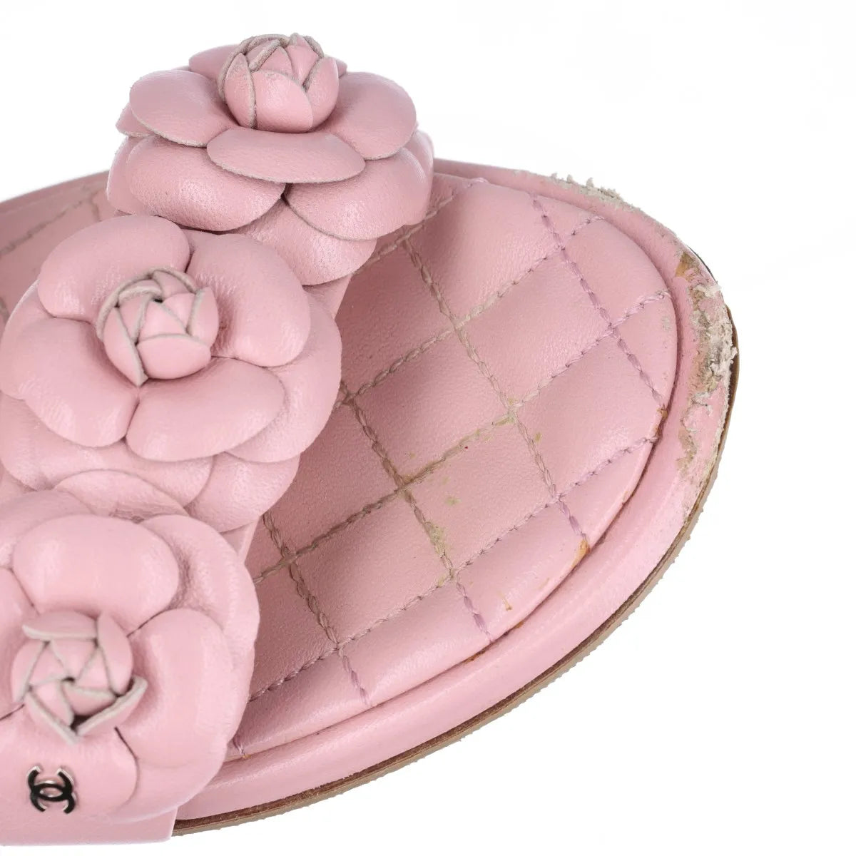 Chanel Camelia Two Strap Leather Sandal Pink