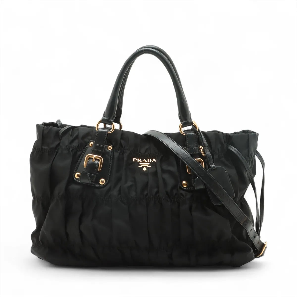 Prada Tessuto Gaufre Nylon Leather Two-Way Handbag Black