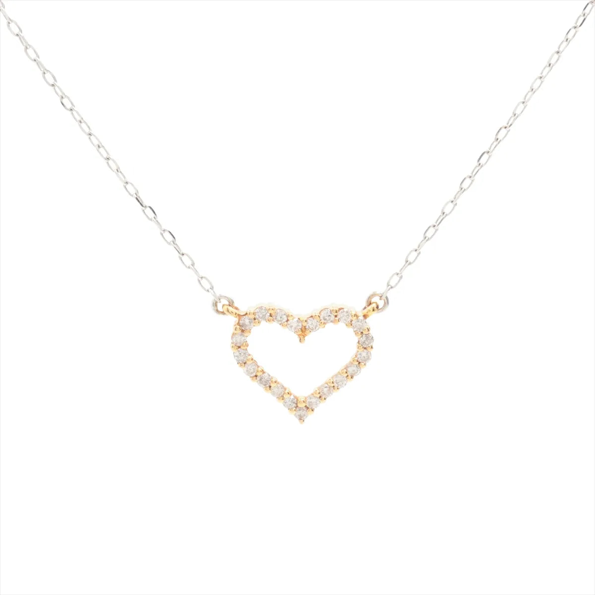 Open-Heart Diamond Necklace Yellow Gold x White Gold