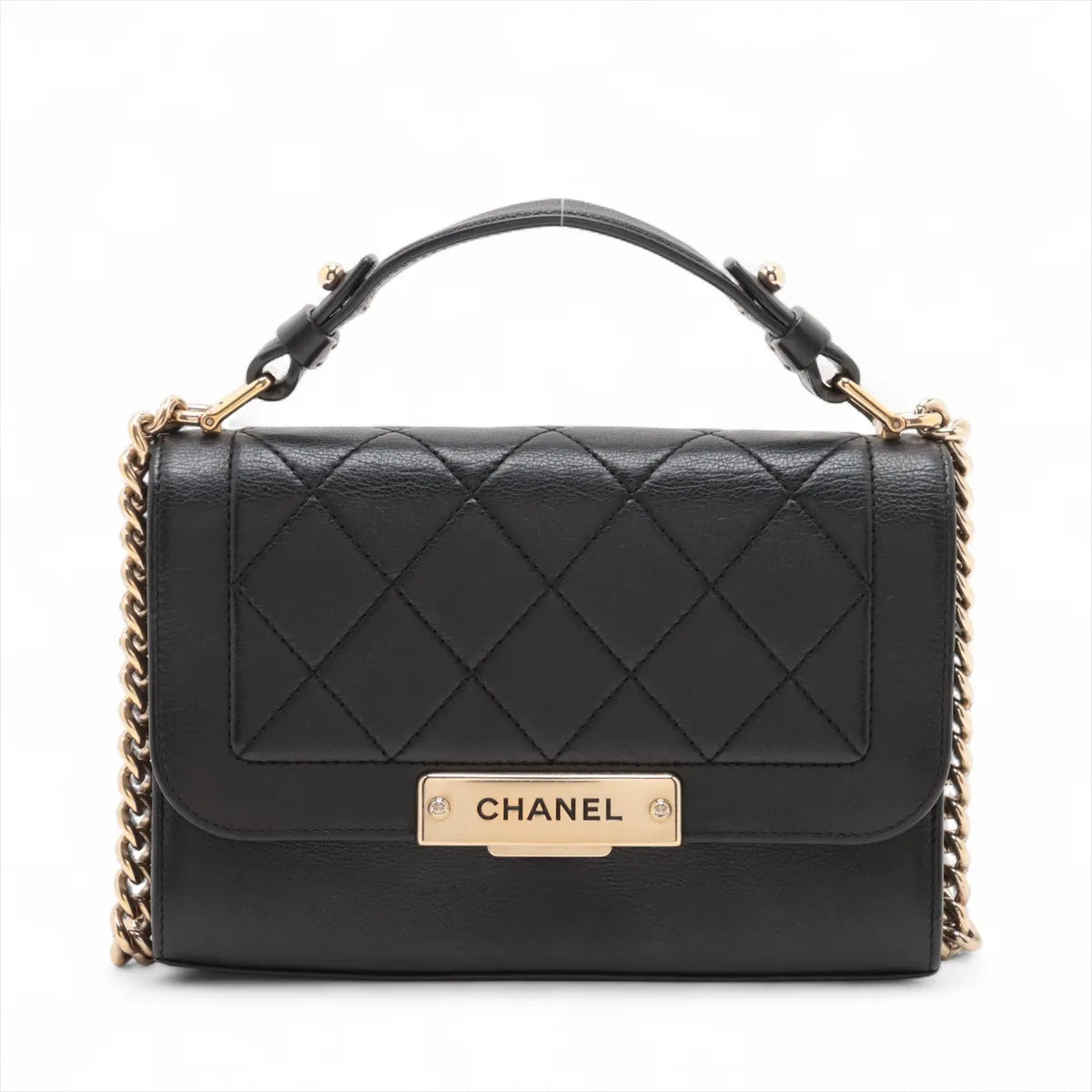Chanel Click Label Leather Two-Way Handbag Black
