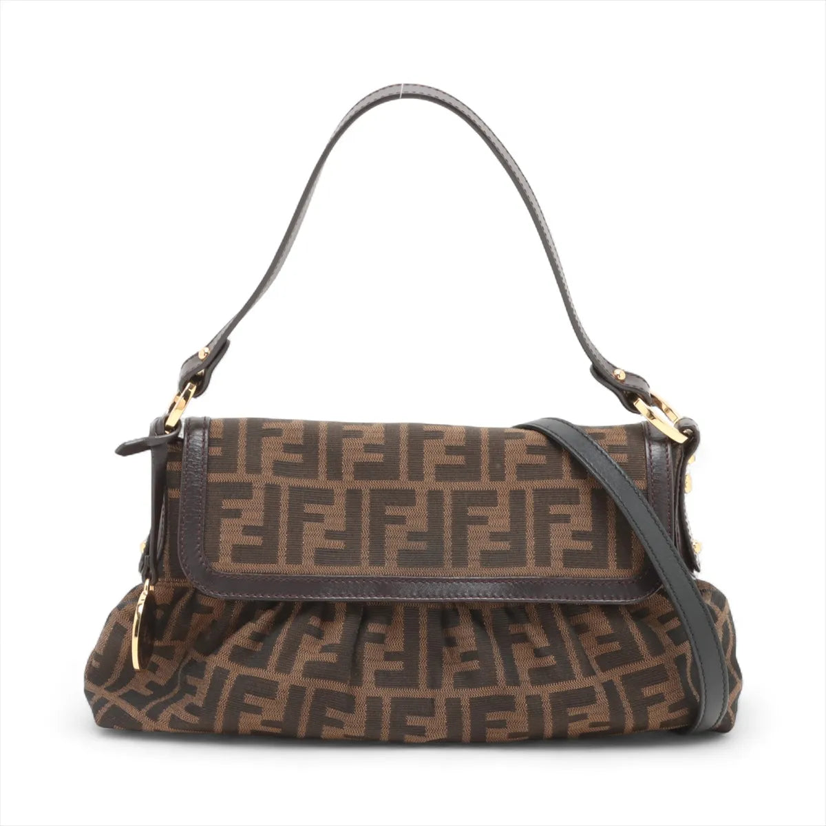 Fendi Zucca Canvas Leather Shoulder Bag Brown