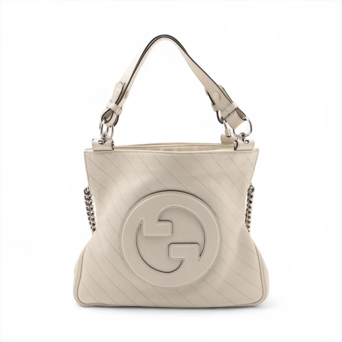 Gucci GG Logo Blondie Leather Shoulder Tote Bag White