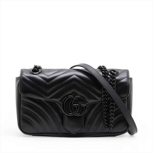 Gucci GG Logo Marmont Leather Chain Shoulder Bag Black
