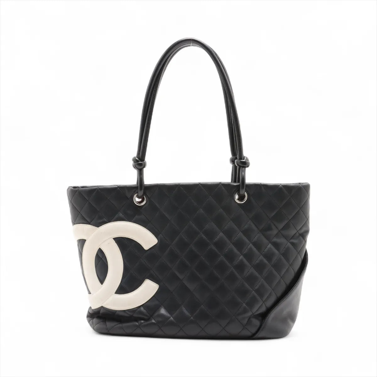 Chanel CC Logo Matelasse Cambon Line Tote Bag Black x White