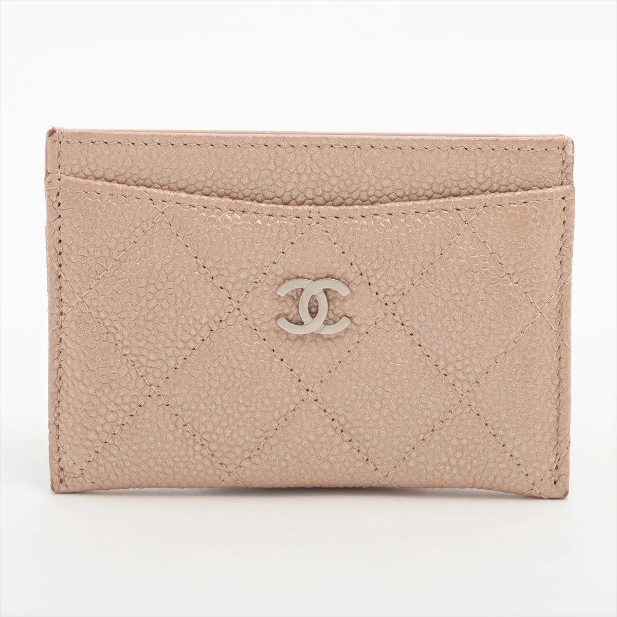 Chanel CC Logo Matelasse Caviar Skin Card Case Beige