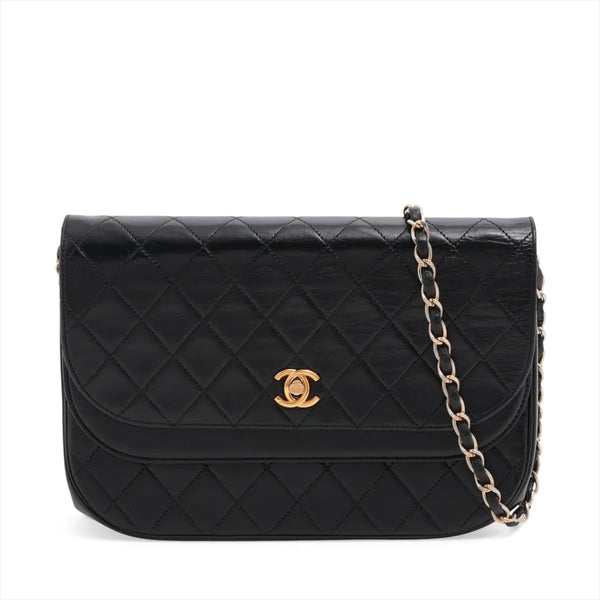 Chanel CC Logo Matelasse Lambskin Chain Shoulder Bag Black