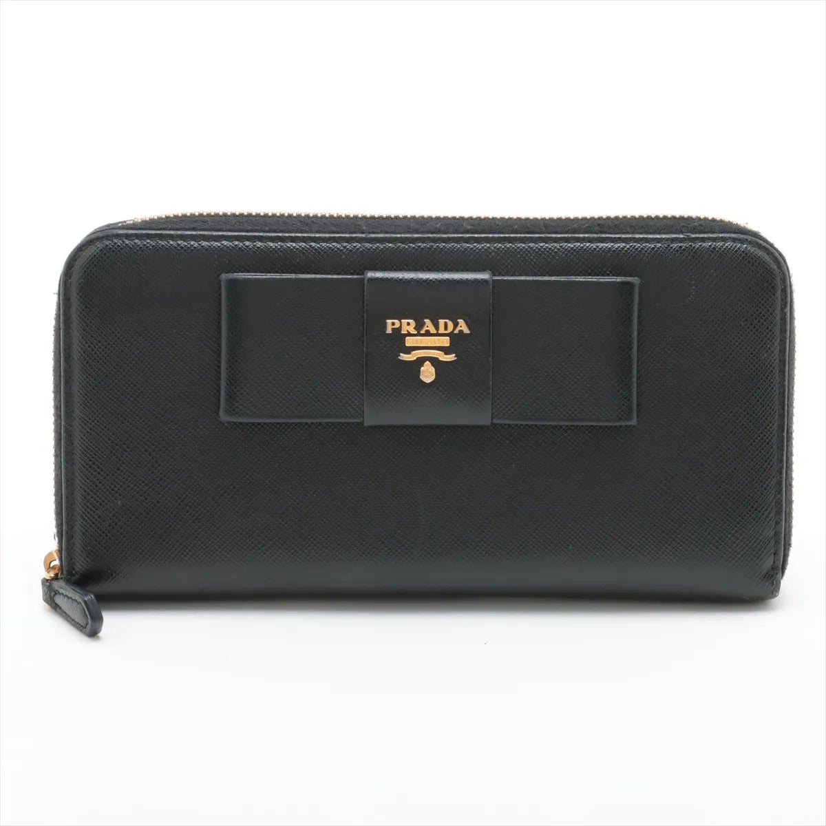 Prada Saffiano Fiocco Leather Zippy Wallet Black
