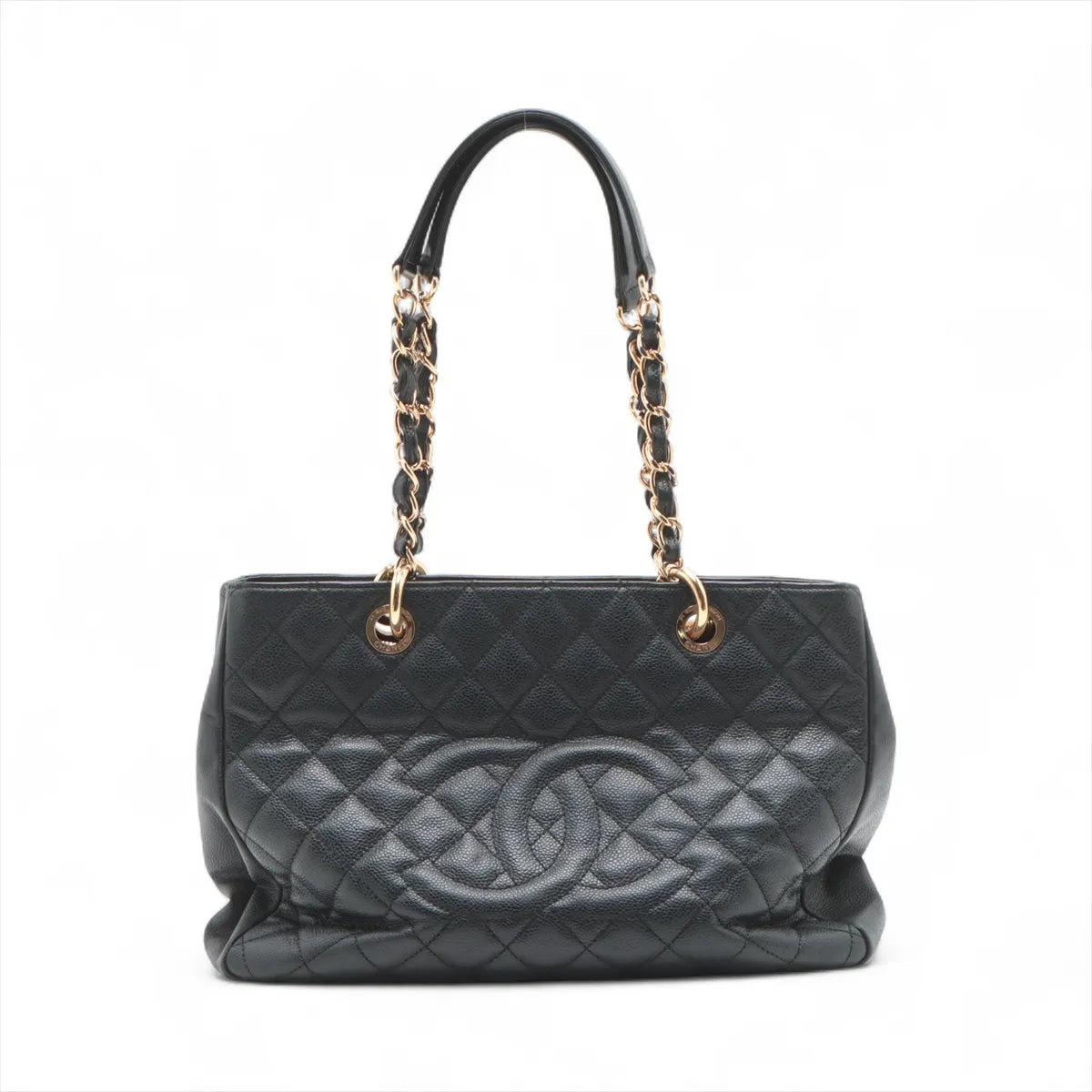 Chanel CC Logo Matelasse Caviar Skin Chain Tote Bag Black