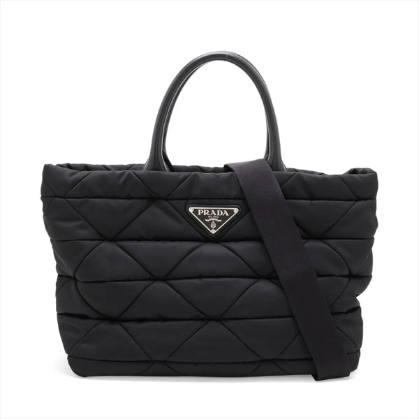 Prada Tessuto Quilted Nylon Leather Two-Way Tote Bag Black
