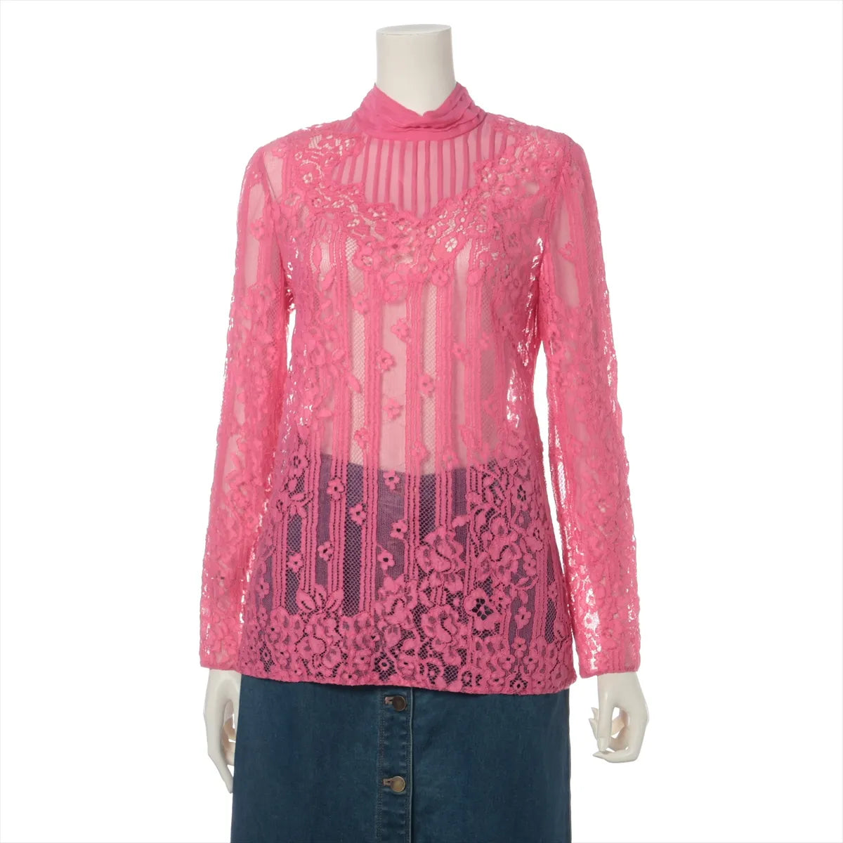 Valentino Garavani Lace See-through Longsleeve Blouse Pink