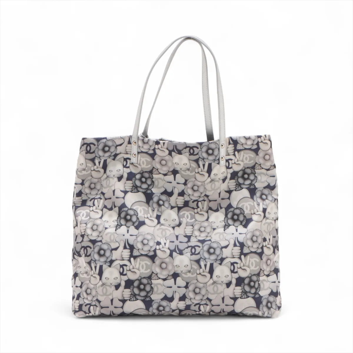 Chanel CC Logo Choupette Cat Emoticon Tote Bag Gray