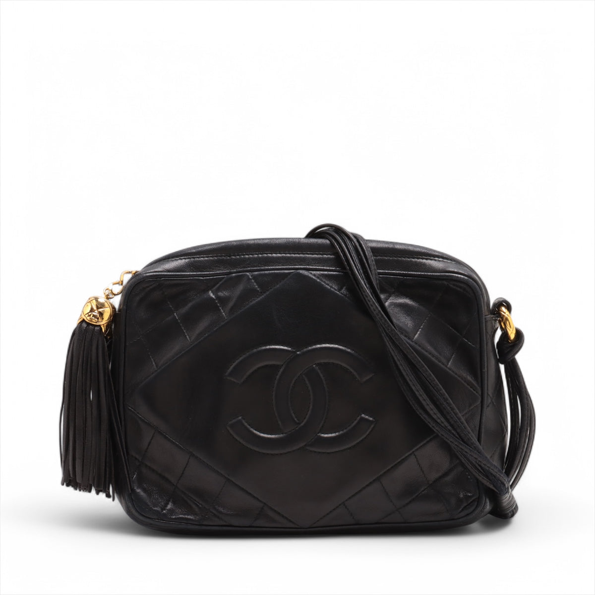 Chanel CC Logo Matelasse Lambskin Tassel Camera Bag Black