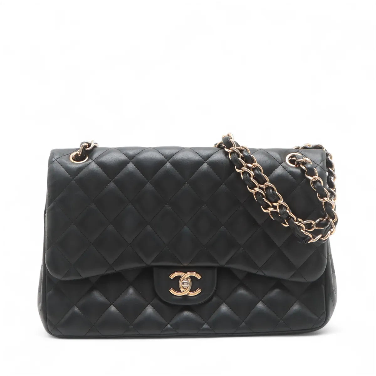 Chanel Dekamatrasse 30 Large Lambskin Double Flap Double Chain Bag Black