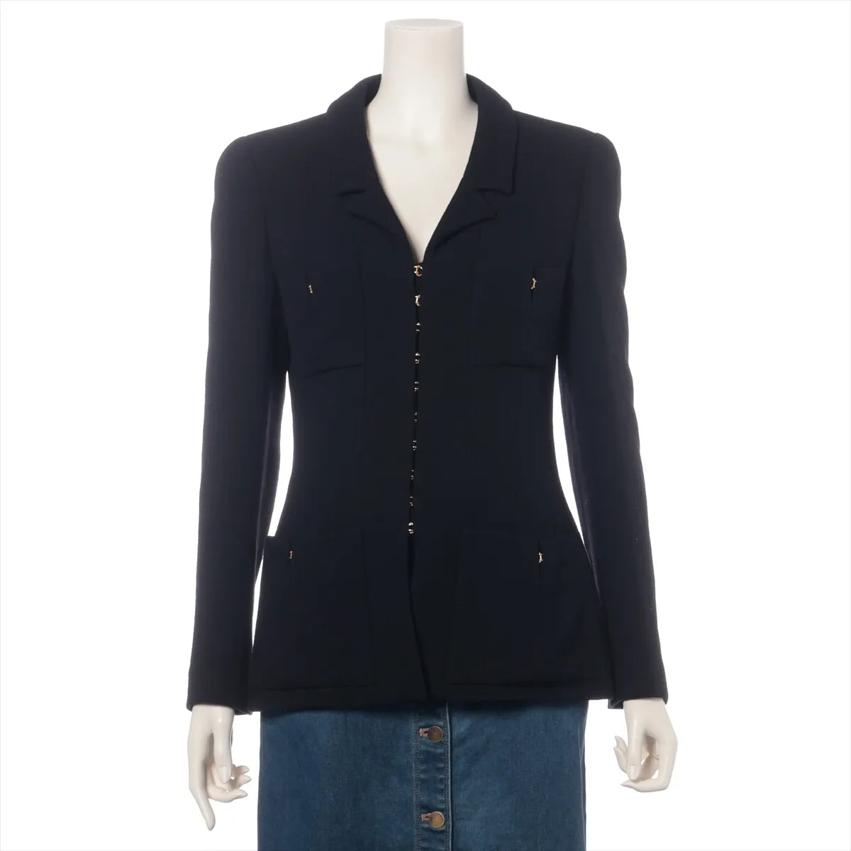 Chanel CC Logo Wool Jacket Coat Black