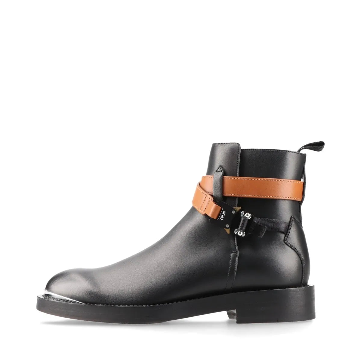 Dior Leather Buckle Belt Short Boots Unisex Black