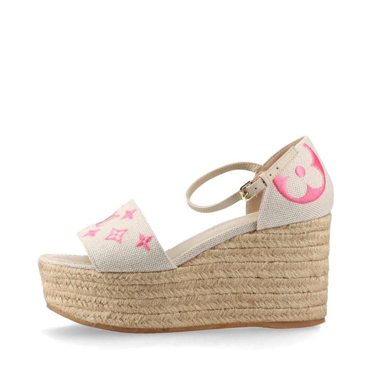 Louis Vuitton Monogram Starboard Espadrille Wedge Sandal White x Pink