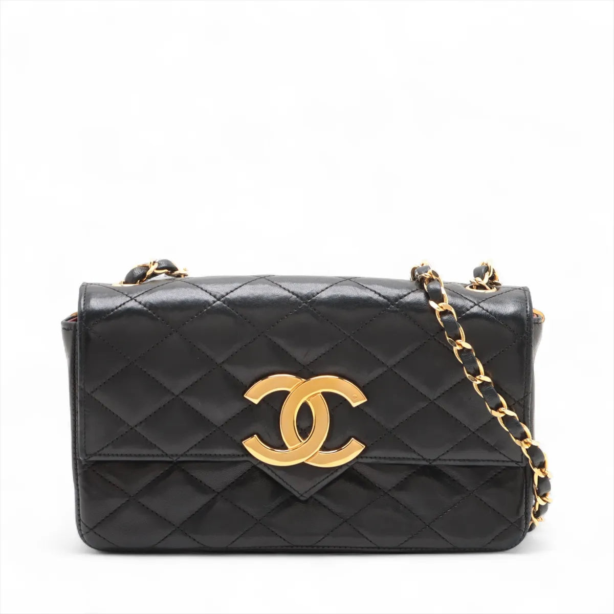 Chanel CC Logo Matelasse Lambskin Single Flap Single Chain Bag Black