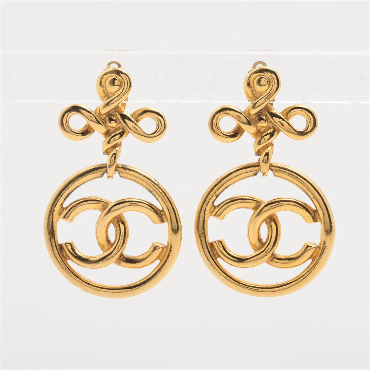 Chanel Twist CC Logo Round Stud Drop Earring