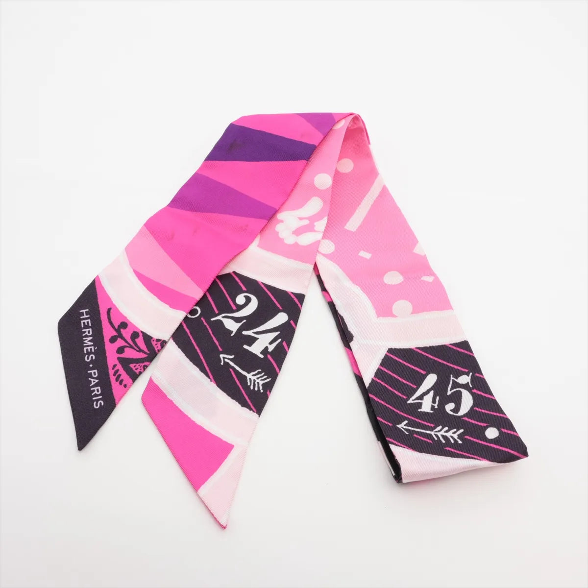 Hermes Twilly Jeu De Soie Uniforme Silk Scarf Pink x Purple