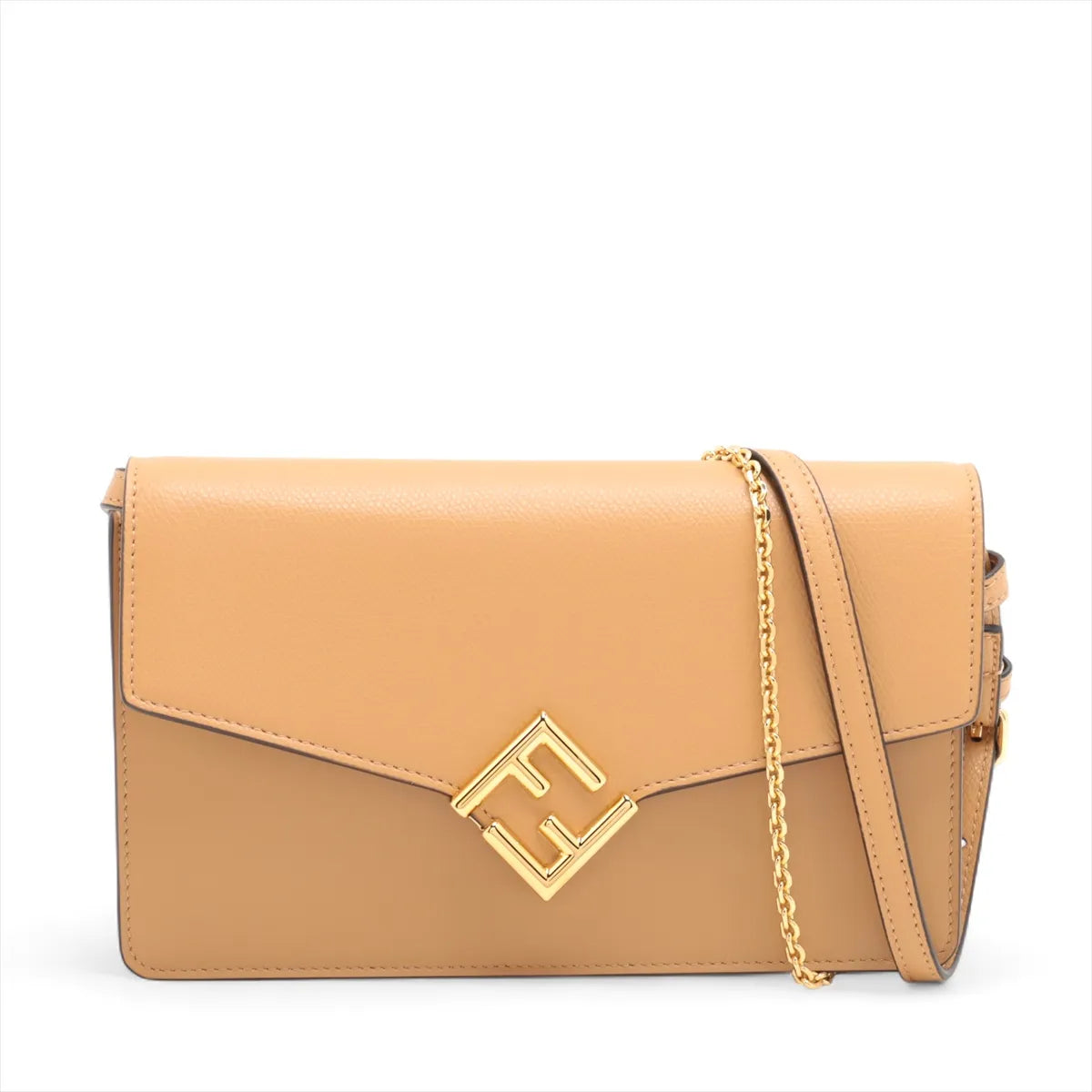 Fendi FF Diamonds Continental Logo Leather Chain Shoulder Bag Brown