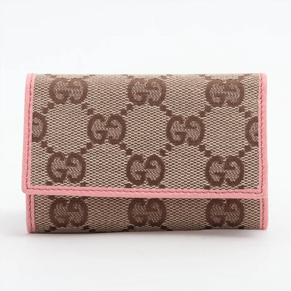 Gucci GG Canvas Leather Key Case Beige×Pink