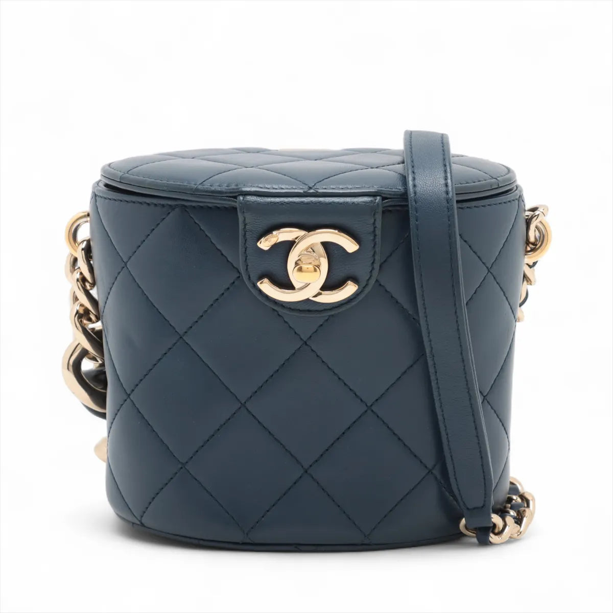 Chanel CC Logo Matelasse Lambskin Chain Shoulder Bag Navy Blue