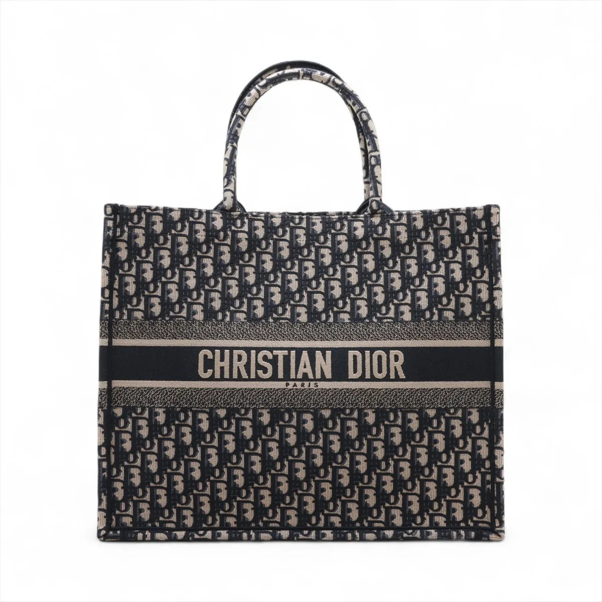 Christian Dior Oblique Large Canvas Book Tote Bag Navy Blue