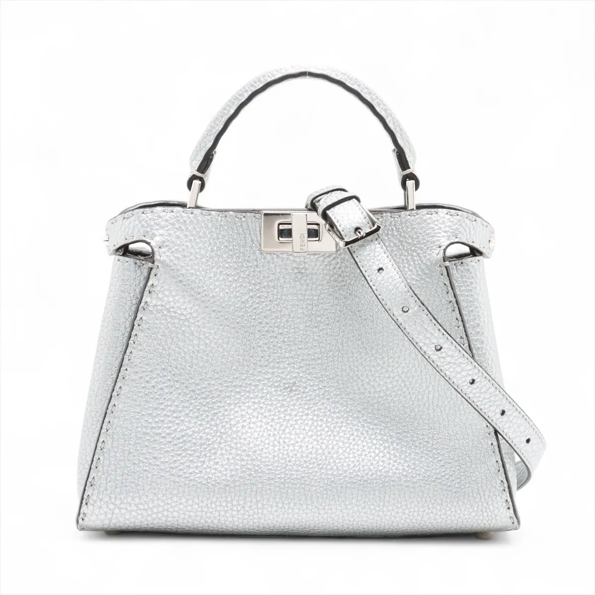 Fendi Peekaboo Essentially Selleria Shoulder Bag Silver
