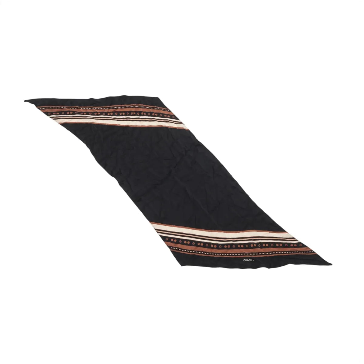 Chanel CC Logo Silk Scarf Black × Brown