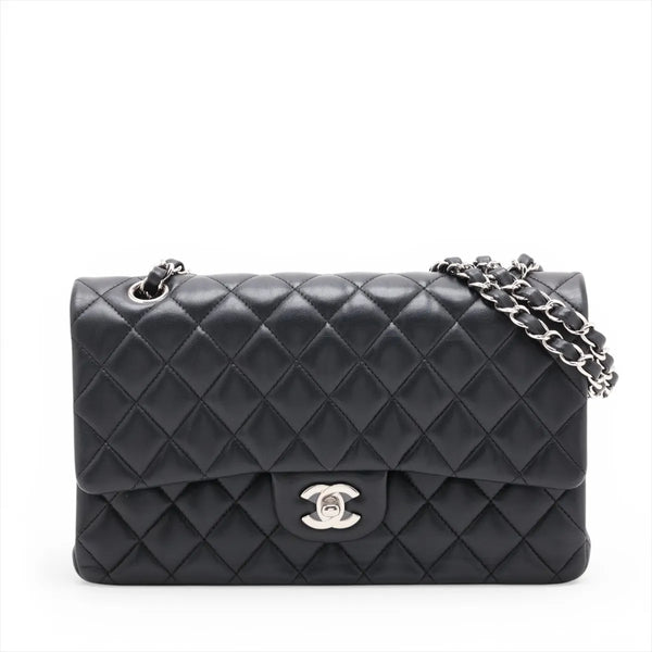 Chanel Matelasse 25 Lambskin Double Flap Double Chain Bag Black
