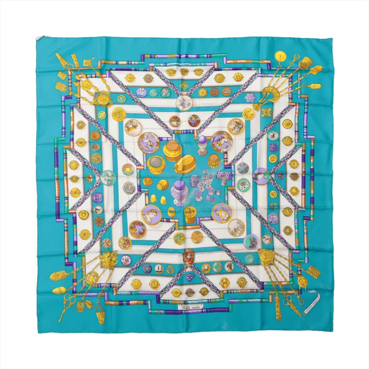 Hermès Carré 90 Petite Main Silk Scarf Blue