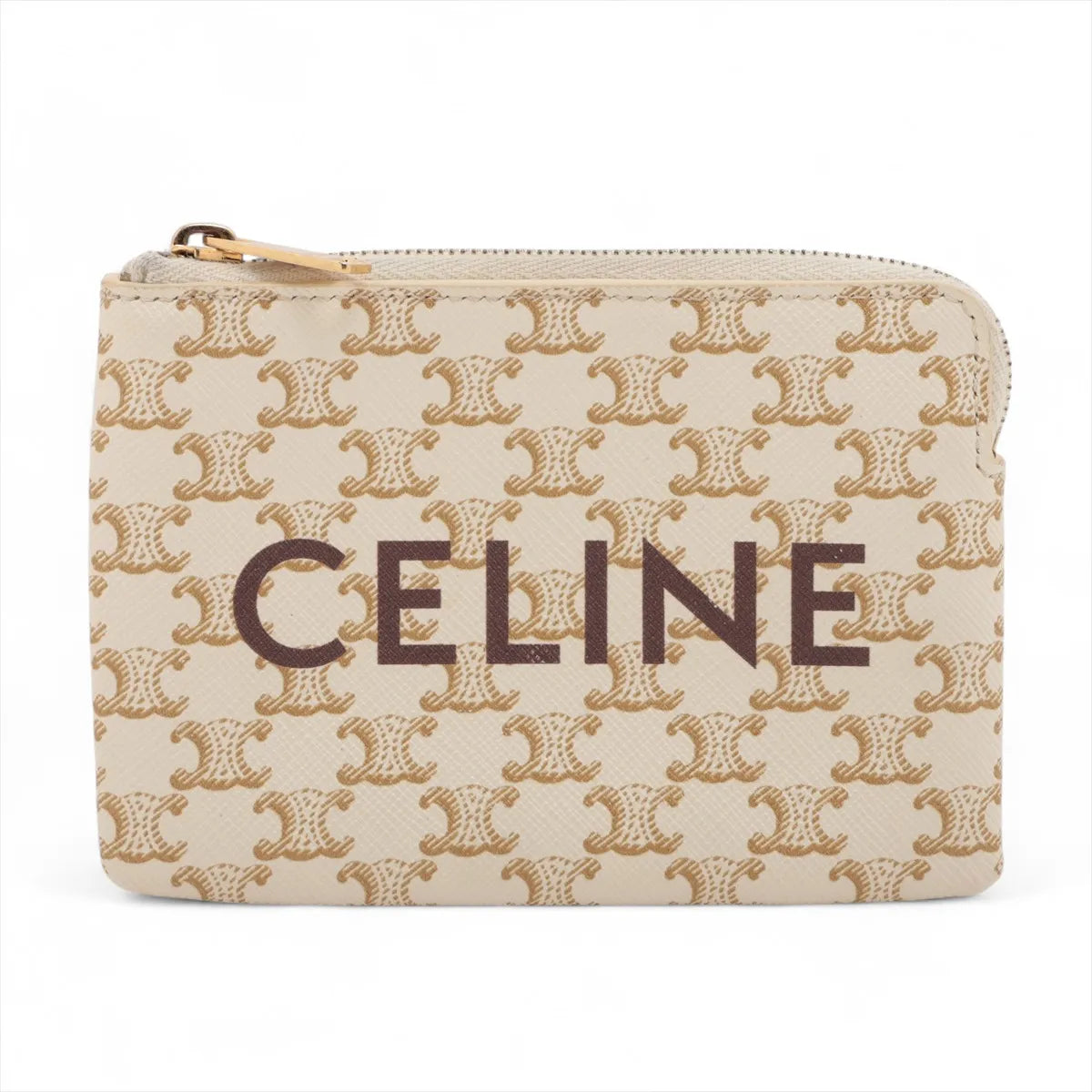 Celine Triomphe Leather Coin Purse Beige