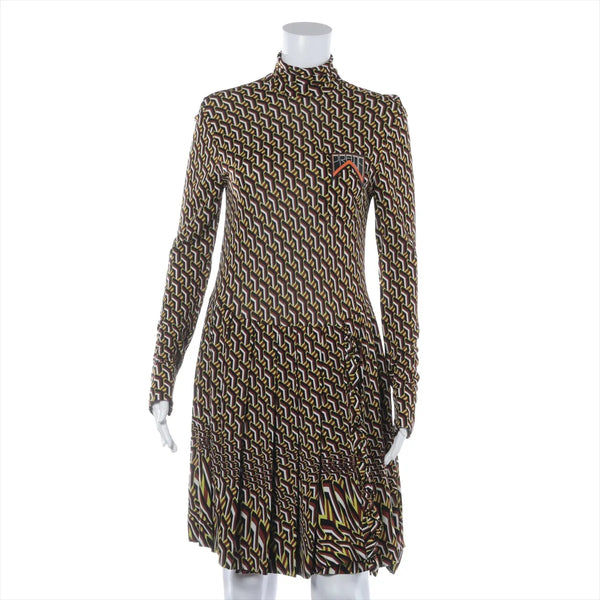 Prada Geometric Rayon Turtleneck Long Sleeve Dress Multicolor
