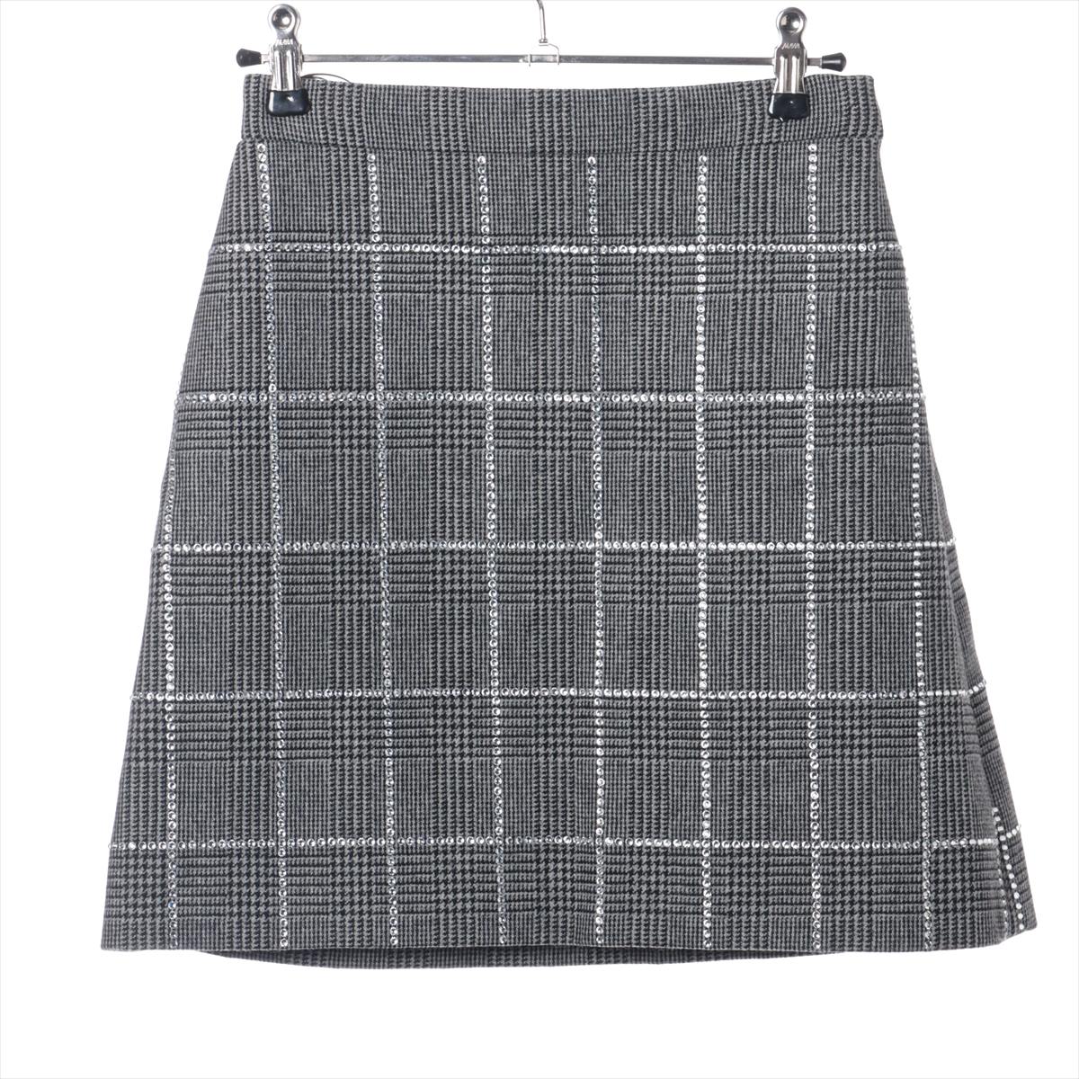 Miu Miu Plaid Rhinestone Wool Skirt Gray