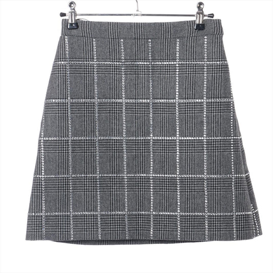 Miu Miu Plaid Rhinestone Wool Skirt Gray