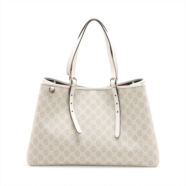 Gucci GG Logo Leather Tote Bag Beige