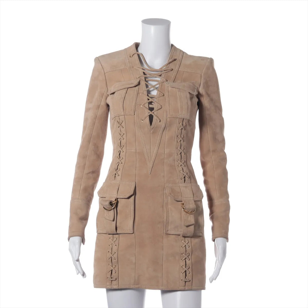 Balmain Lambskin Suede Dress Beige — product photo 1