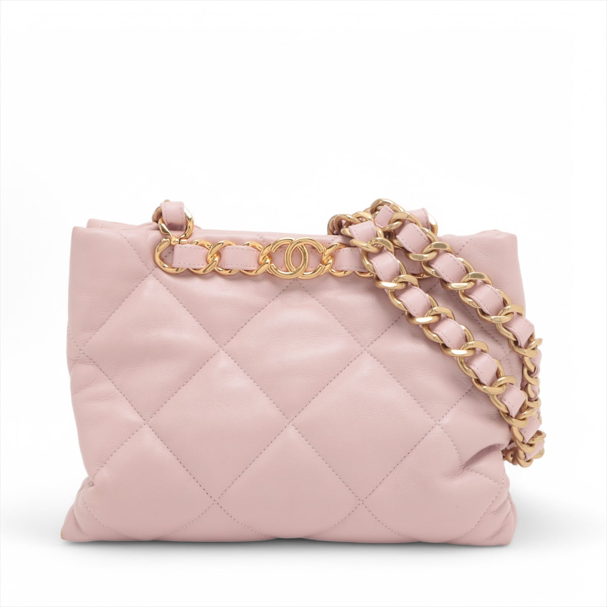 Chanel CC Logo Matelasse Lambskin Chain Shopping Tote Bag Pink