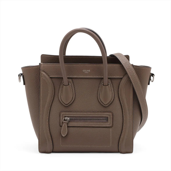 Celine Luggage Nano Shopper Leather Two-Way Shoulder Bag Dark Brown