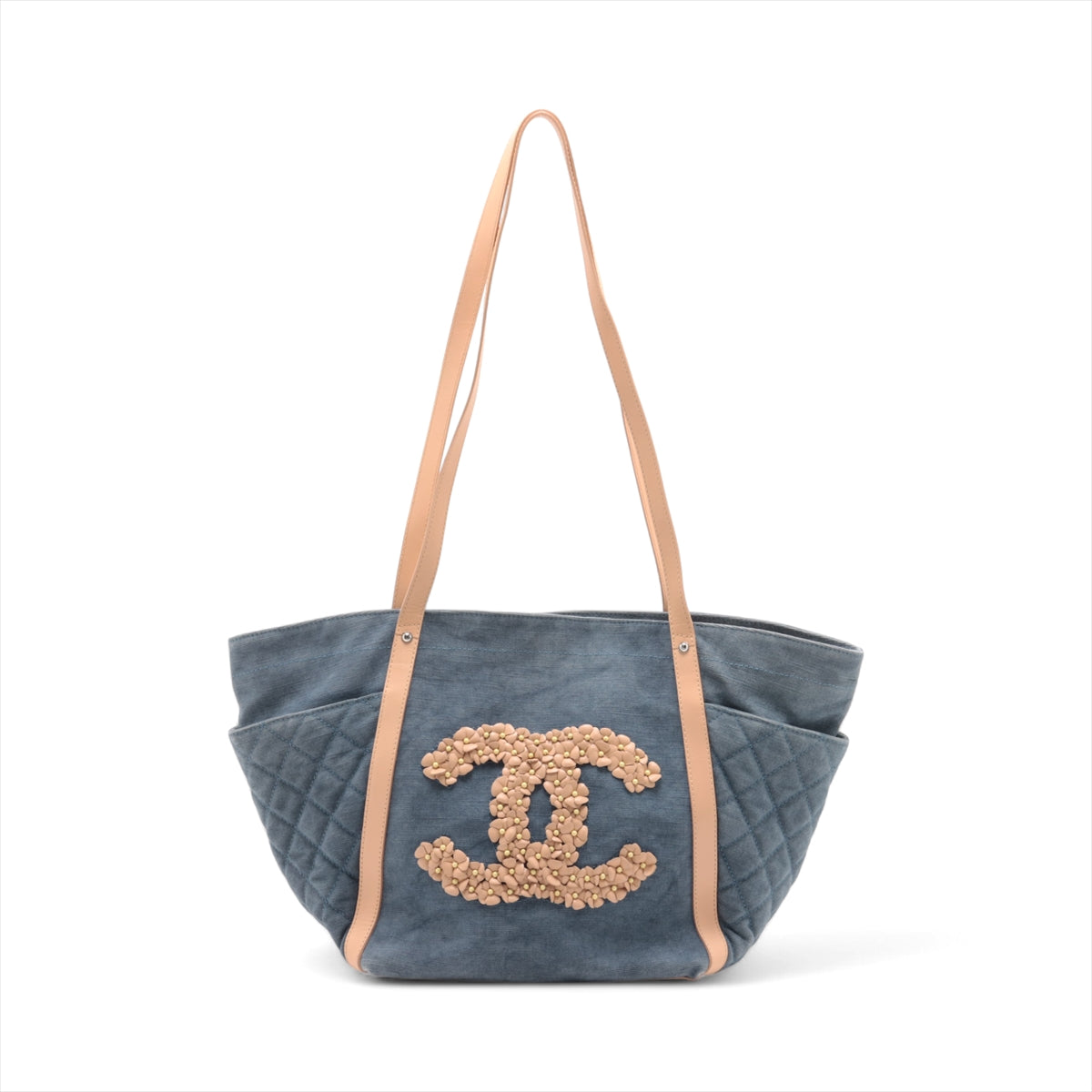 Chanel CC Logo Flower Denim Tote Bag Blue