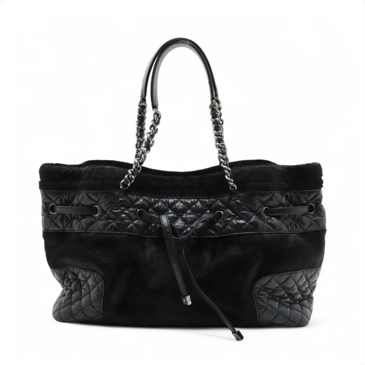 Chanel Matelasse Harako Vintage Calf Chain Tote Bag Black
