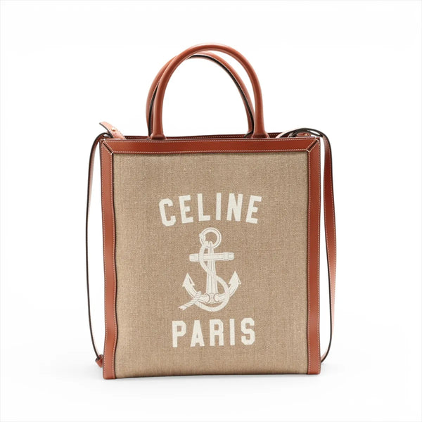 Celine Vertical Cabas Canvas Leather Two-Way Handbag Brown