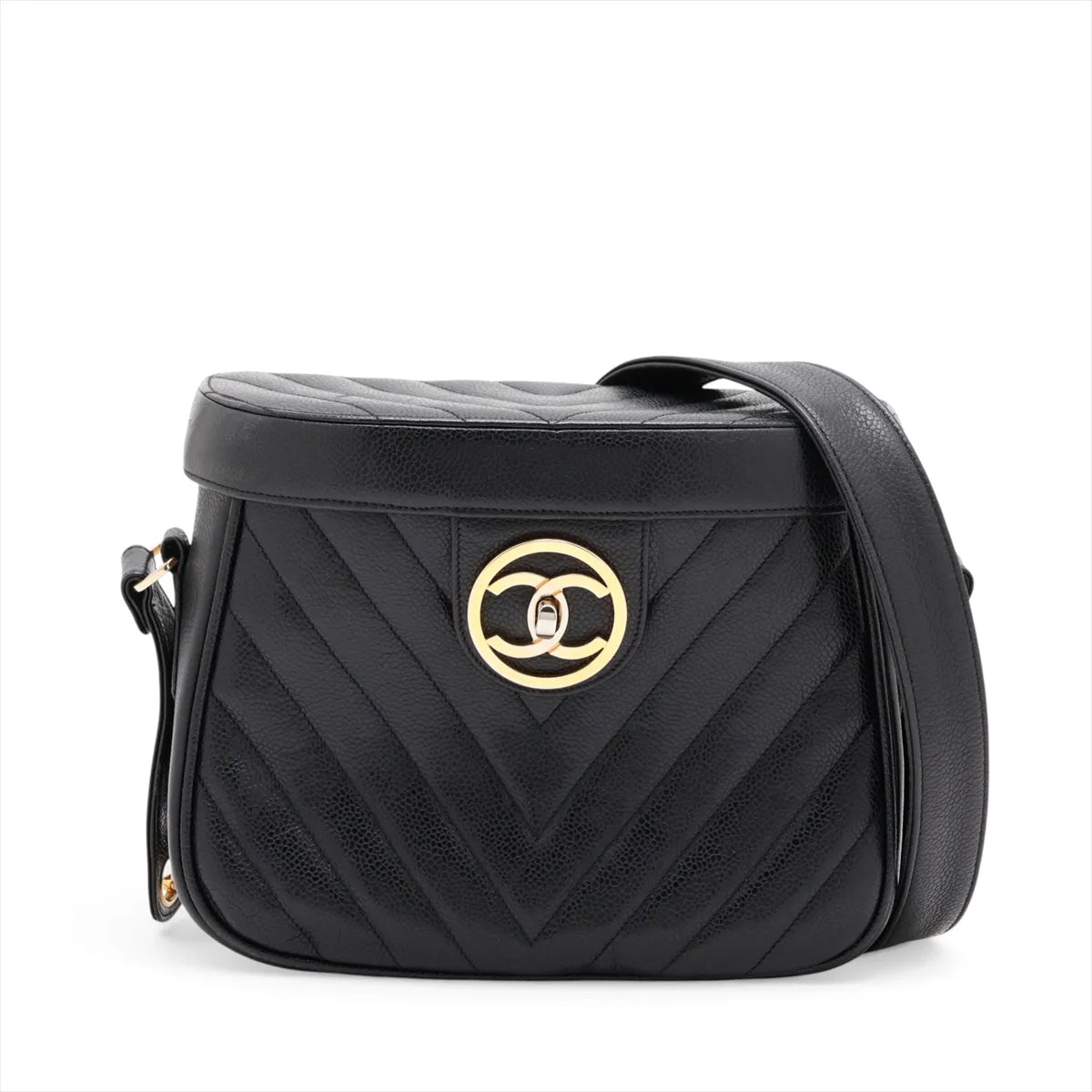 Chanel Chevron Caviar Skin Chain Vanity Shoulder Bag Black