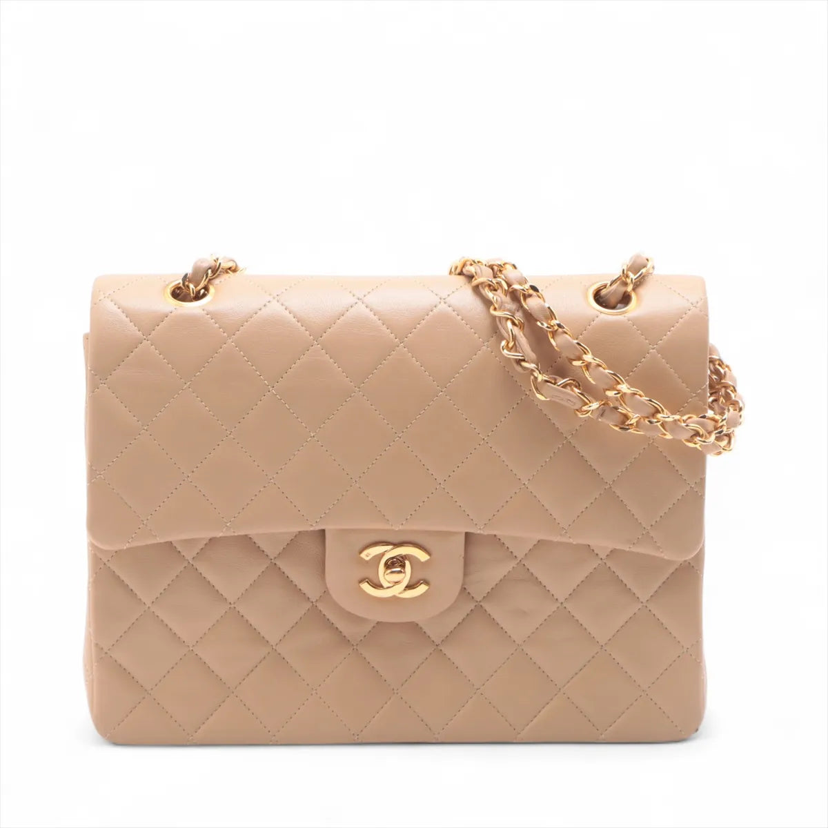 Chanel Matelasse Lambskin Double Flap Double Chain Bag Beige
