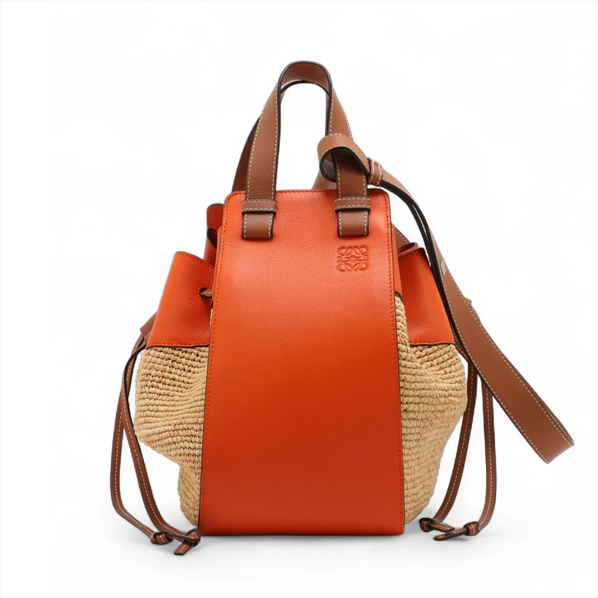 Loewe Hammock Drawstring Medium Straw Leather Shoulder Bag Brown x