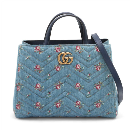Gucci GG Marmont Chevron Floral Denim x Leather Two-Way Shoulder Bag