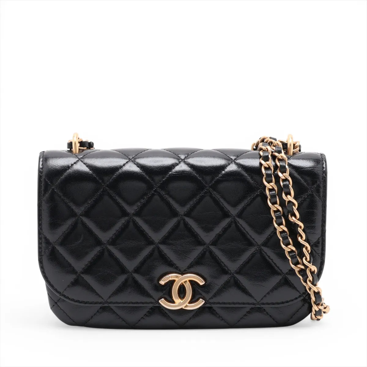 Chanel CC Logo Matelasse Lambskin Wallet on Chain Shoulder Bag Black