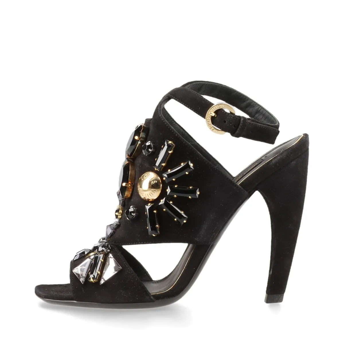 Louis Vuitton Cut Out Crsytal Suede Sandal Black