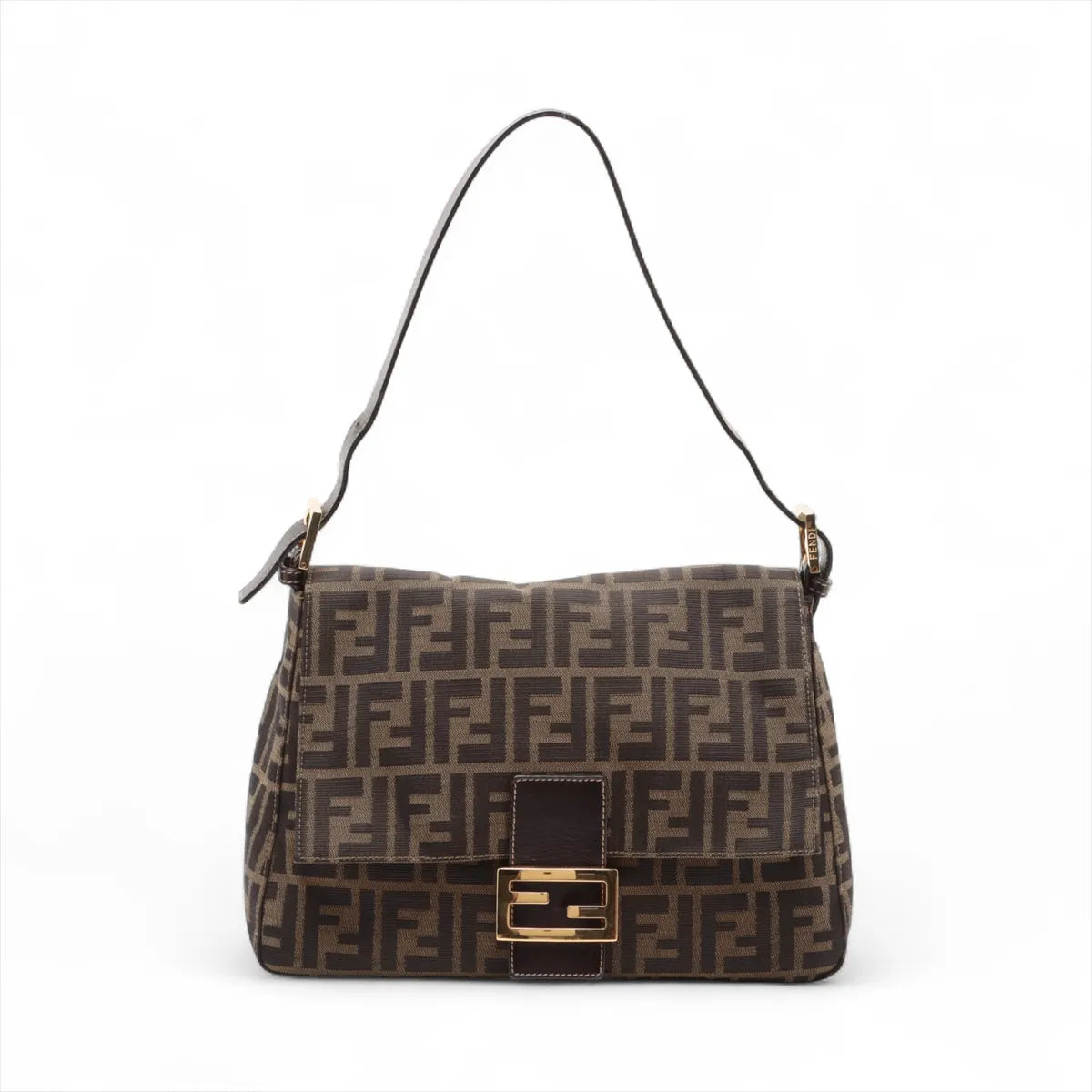 Fendi Zucca Mamma Baguette Canvas Leather Shoulder Bag Brown